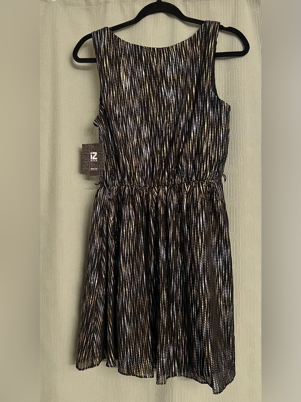 Iz Byer Black Dress with Gold Dot Stripe Sparkle
